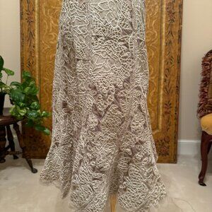Peter Nygard Ivory Cutout Appliqué Skirt With Tulle Underlay Sz 6 Style 12149325